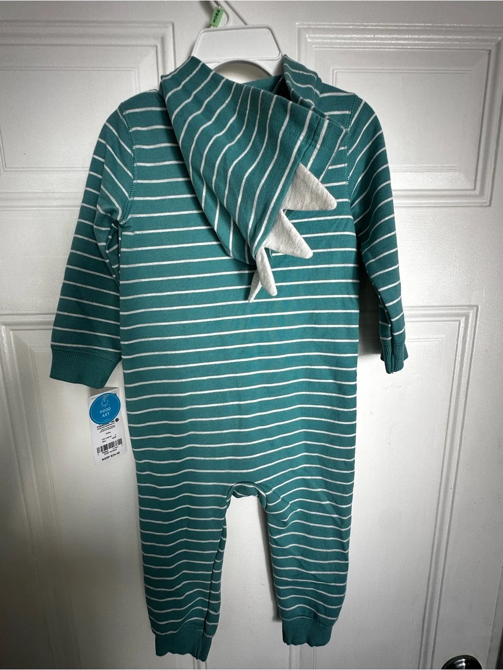 Carter's Teal and White Striped Hooded One-Piece Footie